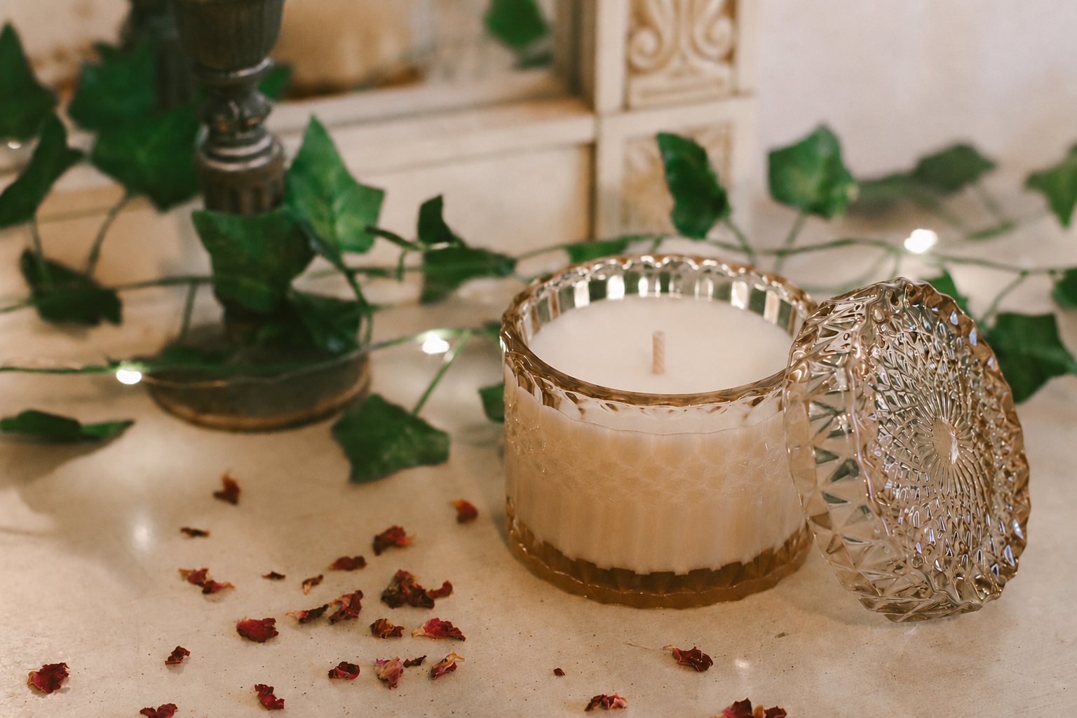Pink champagne candle inspired by a 1920s speakeasy scene