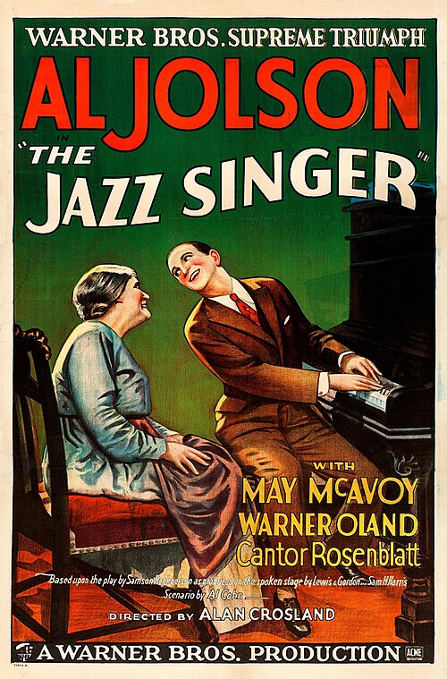 Vintage 1927 Jazz Singer poster, marking the silent film to sound transition